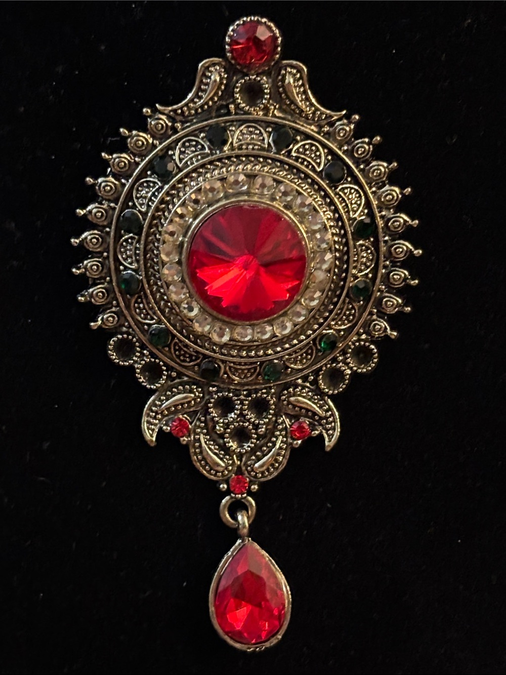 Vintage-Inspired Red Crystal Brooch
